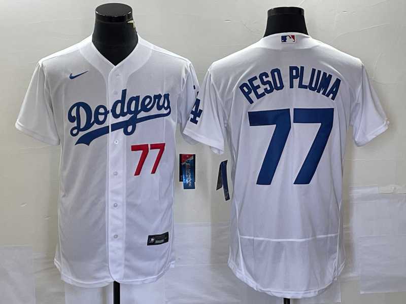 Mens Los Angeles Dodgers #77 Peso Pluma Number White Stitched Flex Base Nike Jersey